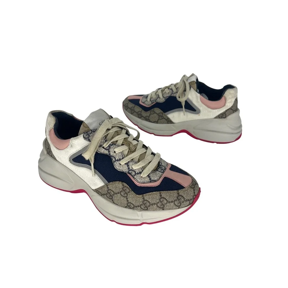 Gucci GG Rhyton Sneakers GG Supreme Canvas Pink Blue‎ Size 38